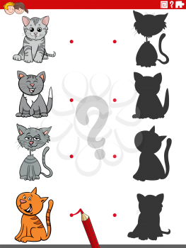 Cartoon Illustration of Match the Right Shadows with Pictures Educational Game for Children with Cats and Kittens Characters