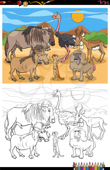 Cartoon Illustration of Animal Characters Group Coloring Book Page