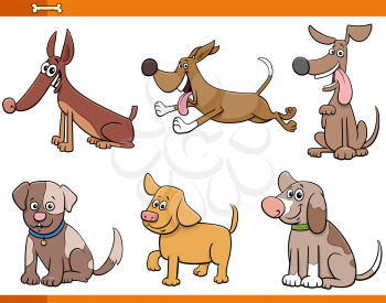 Cartoon Illustration of Six Comic Dogs and Puppies Pet Animal Characters Set