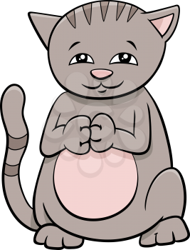 Cartoon Illustration of Cute Gray Cat or Kitten Comic Animal Character