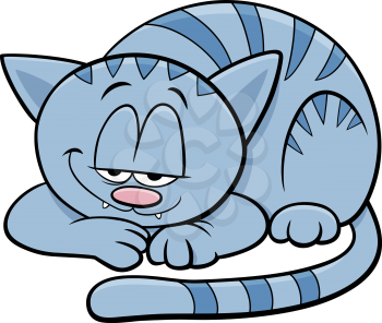 Cartoon Illustration of Funny Sleepy Cat or Kitten Comic Animal Character