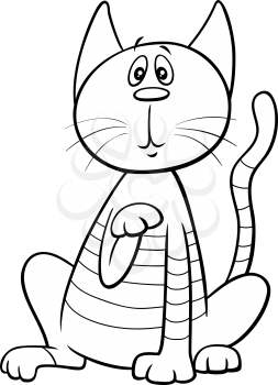 Black and White Cartoon Illustration of Funny Surprised Cat or Kitten Comic Animal Character Coloring Book Page