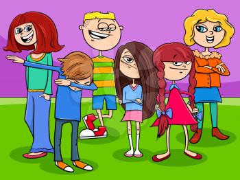 Cartoon Illustration of Teenagers Characters Group