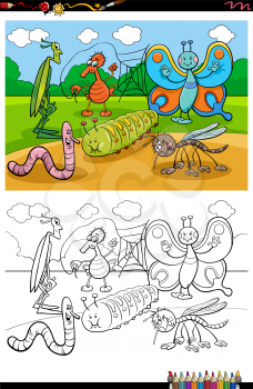 Cartoon Illustration of Funny Insects and Bugs Animal Characters Group Coloring Book Page