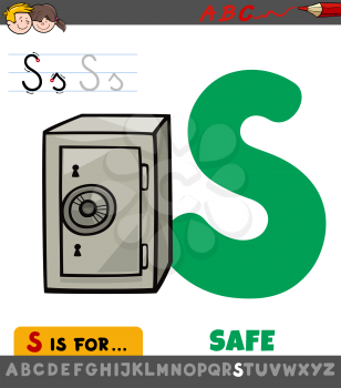 Educational Cartoon Illustration of Letter S from Alphabet with Safe for Children 