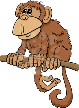 Cartoon illustration of comic monkey primate animal character on branch