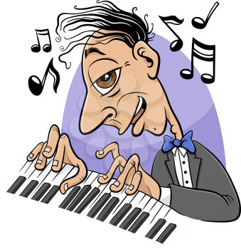Cartoon illustration of musician pianist playing the piano