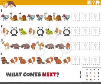 Cartoon illustration of completing the pattern educational game for kids with animal characters
