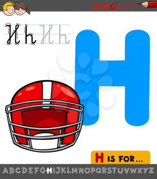 Educational Cartoon Illustration of Letter H from Alphabet with Helmet for Children 
