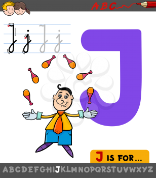 Educational Cartoon Illustration of Letter J from Alphabet with Juggler for Children 