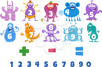 Cartoon Illustration of Numbers Set from One to Nine with Fantasy Monster Characters