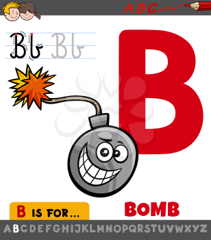 Educational Cartoon Illustration of Letter B from Alphabet with Comic Bomb for Children 