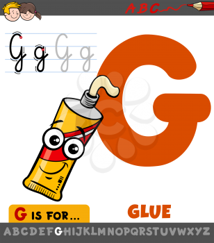Educational Cartoon Illustration of Letter G from Alphabet with Comic Glue for Children 