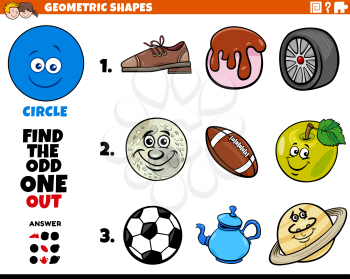 Cartoon Illustration of Circle Geometric Shape Educational Game for Children