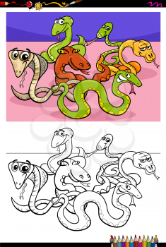 Cartoon Illustration of Funny Snakes Animal Characters Coloring Book Activity
