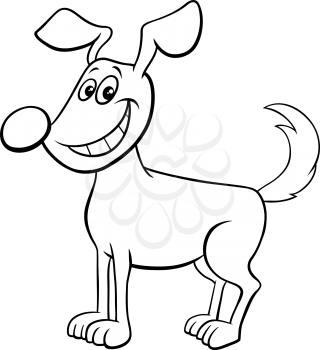 Black and White Cartoon Illustration of Happy Dog or Puppy Comic Animal Character Coloring Book Page