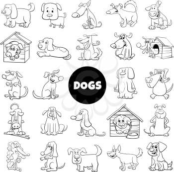 Black and White Cartoon Illustration of Dogs and Puppies Pet Animal Characters Large Collection