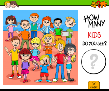 Cartoon Illustration of Educational Counting Activity Game with Children and Teen Characters