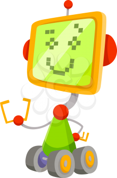 Cartoon Illustration of Funny Robot Fantasy or Science Fiction Character with Big Screen