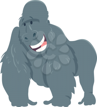 Cartoon Illustration of Happy Gorilla Ape Funny Animal Character