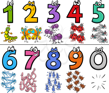 Cartoon Illustration of Educational Numbers Collection from One to Nine with Funny Insects Animal Characters