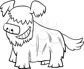 Black and White Cartoon Illustration of Happy Shaggy Dog or Puppy Comic Animal Character Coloring Book Page