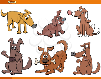 Cartoon Illustration of Funny Playful Dogs and Puppies Comic Animal Characters Set