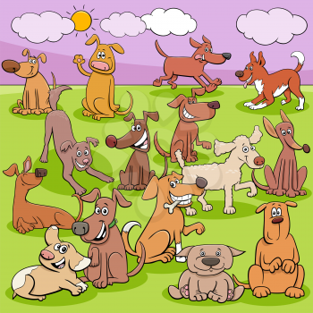 Cartoon Illustration of Dogs and Puppies Animal Comic Characters Group