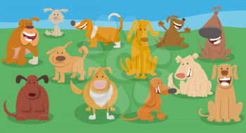 Cartoon Illustration of Dogs and Puppies Animal Characters Group Outdoor