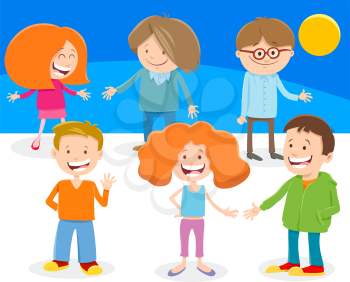 Cartoon Illustration of Funny Elementary Age Kids or Teen Characters Group