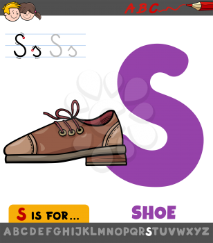 Educational Cartoon Illustration of Letter S from Alphabet with Shoe for Children 