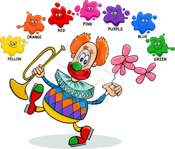 Cartoon Illustration of Basic Colors Educational Worksheet with Funny Clown Character