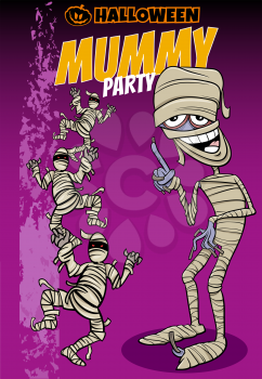 Cartoon Illustration of Halloween Holiday Mummy Party Poster or Invitation Design