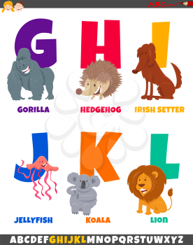 Cartoon Illustration of Colorful Alphabet Set from Letter G to L with Animal Characters