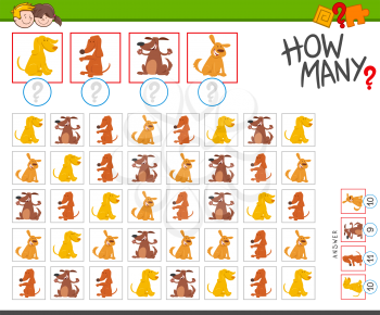 Illustration of Educational Counting Task for Children with Funny Cartoon Dog Characters