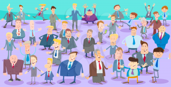 Cartoon Illustration of Happy Men or Businessmen People Comic Characters Huge Group
