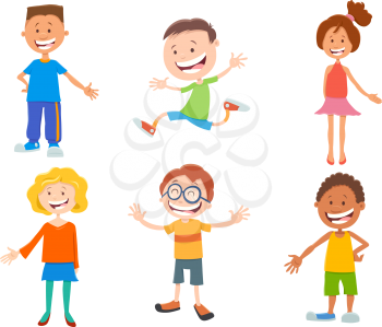 Cartoon Illustration of Funny Children and Teen Kids Characters Set