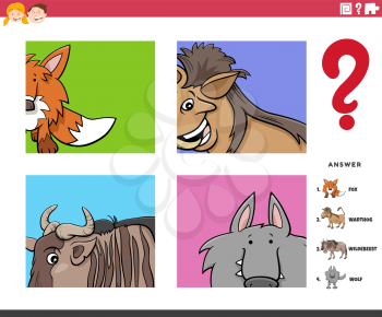Cartoon Illustration of Educational Game of Guessing Animal Species Worksheet or Application for Children