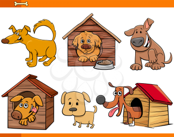 Cartoon Illustration of Comic Dogs and Puppies Pet Animal Characters Set