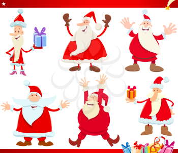 Cartoon Illustration of Santa Claus with Presents on Christmas Time Set