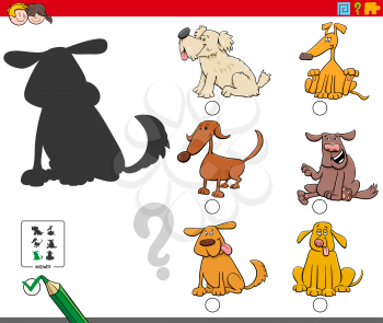 Cartoon Illustration of Finding the Right Shadow Educational Game for Children with Funny Dog Characters