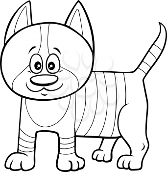 Black and White Cartoon Illustration of Cute Kitten Comic Animal Character Coloring Book Page