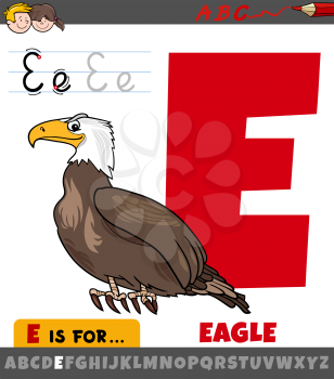 Educational Cartoon Illustration of Letter E from Alphabet with Eagle Bird for Children 