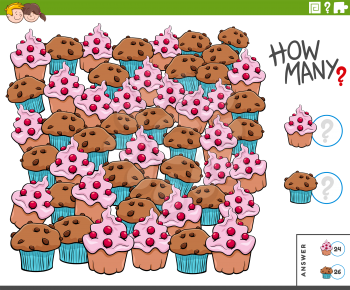 Illustration of Educational Counting Game for Children with Muffin and Cupcake Sweet Food Objects