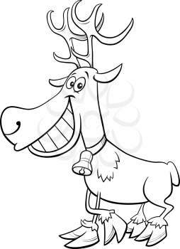 Black and White Cartoon Illustration of Christmas Reindeer Character Coloring Book Page