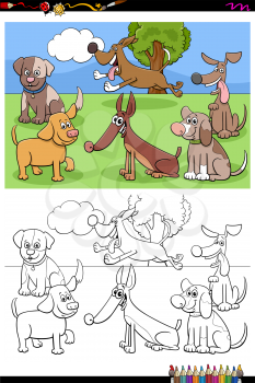 Cartoon Illustration of Funny Dogs Animal Characters Group Coloring Book Page