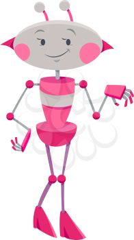 Cartoon Illustration of Funny Pink Robot Fantasy or Science Fiction Character