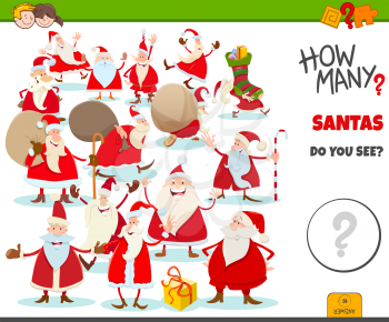 Illustration of Educational Counting Task for Children with Cartoon Santa Claus Characters