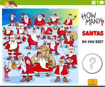 Illustration of Educational Counting Game for Children with Cartoon Santa Clauses Christmas Characters Group