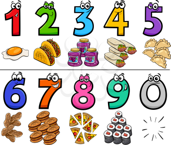 Cartoon Illustration of Educational Numbers Collection from One to Nine with Food Objects